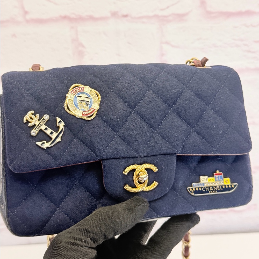 CHANEL Navy Quilted Paris Hamburg Charm Mini Flap Nautical - Picture 2 of 16